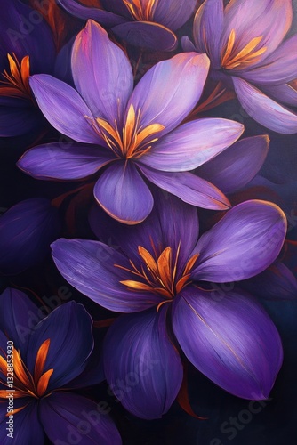 A stunning image of purple flowers against a dark background, great for use in designs, presentations or as a wallpaper
