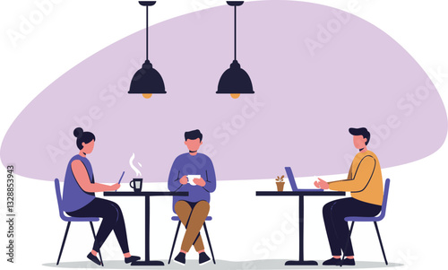 People drinking coffee, talking and working. silhouette, people, woman, illustration, vector, couple, business, person, icon, cartoon, fashion, art, work, symbol, sport, coffee, drinking, laptop,