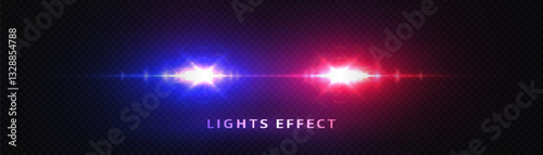 Police siren flashing lights. Flashing beacon, police car flashing blue red safety siren light. Vector