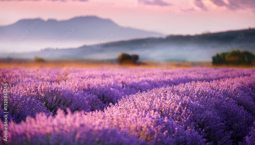 Fototapeta premium Gentle lavender fields with soft motion blur, evoking a sense of calmness and relaxation