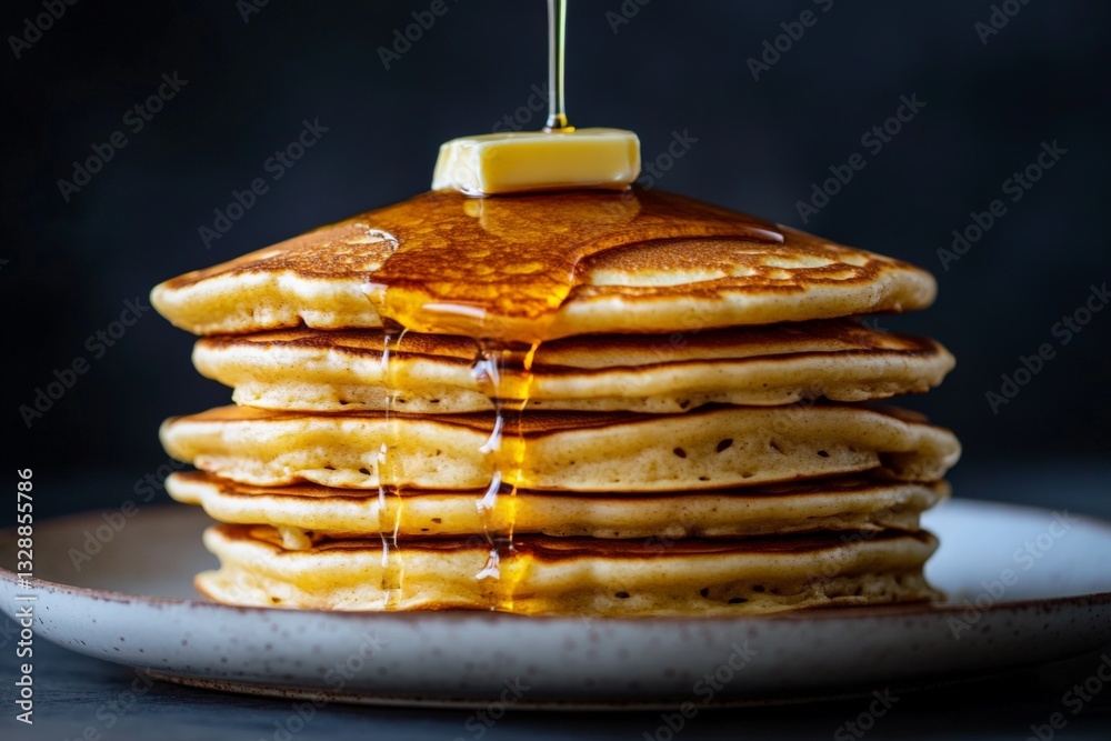 custom made wallpaper toronto digitalStack of golden pancakes topped with butter and drizzled with syrup on a rustic plate in a cozy kitchen setting