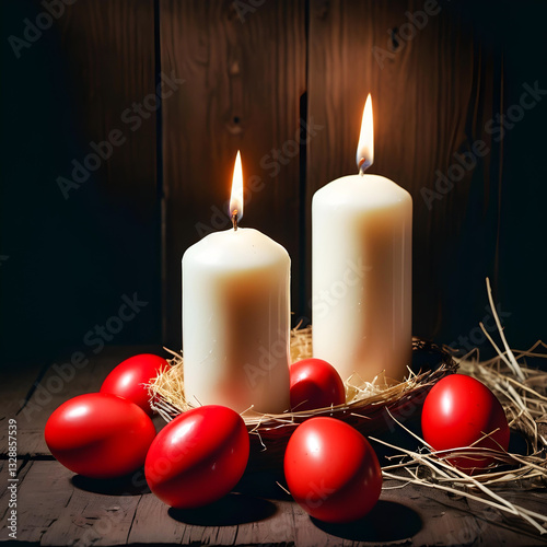 Farmhouse Easter eggs and candles decoration