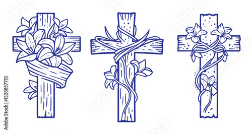 Celtic cross vector illustration, hand drawn Christianity wooden crucifix