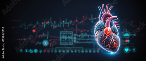 digital heart with glowing ...
