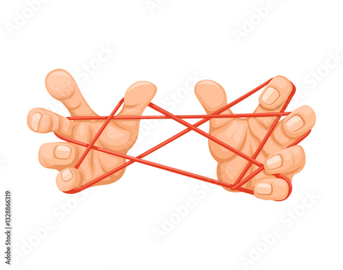 Hand Play Rubber Band Trick Cartoon Illustration Vector