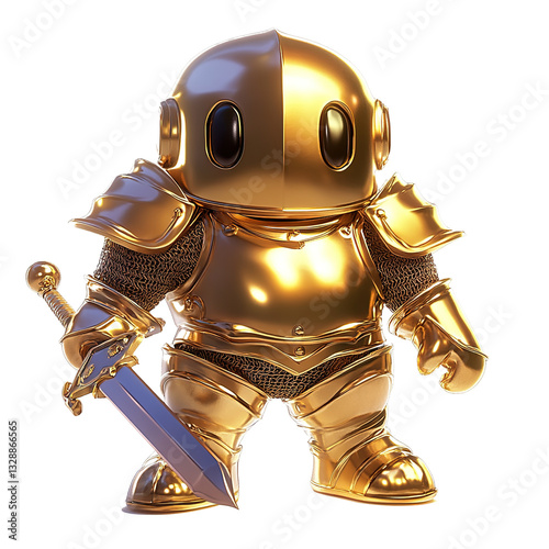 A cartoonish golden knight, fully armored and wielding a sword, ready for adventure or battle.