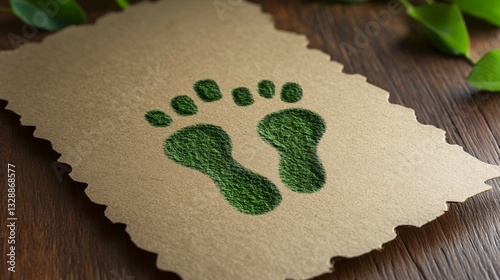 Green Footprints on Recycled Paper Surrounded by Nature Elements for Eco-Friendly and Sustainable Themes