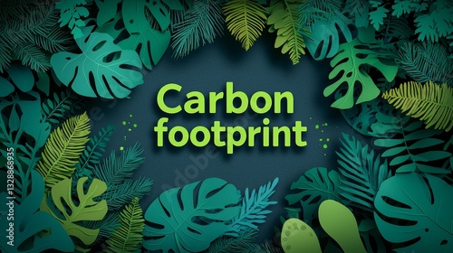 Green Carbon Footprint Message Surrounded by Lush Tropical Leaves and Foliage in a Nature Inspired Design