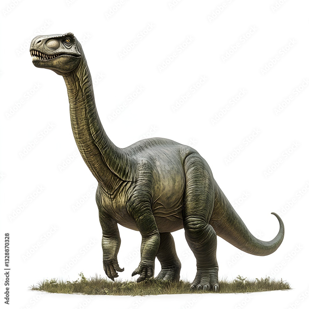 Fototapeta premium Brightly colored dinosaur figure isolated on white background perfect for educational purposes and creative projects