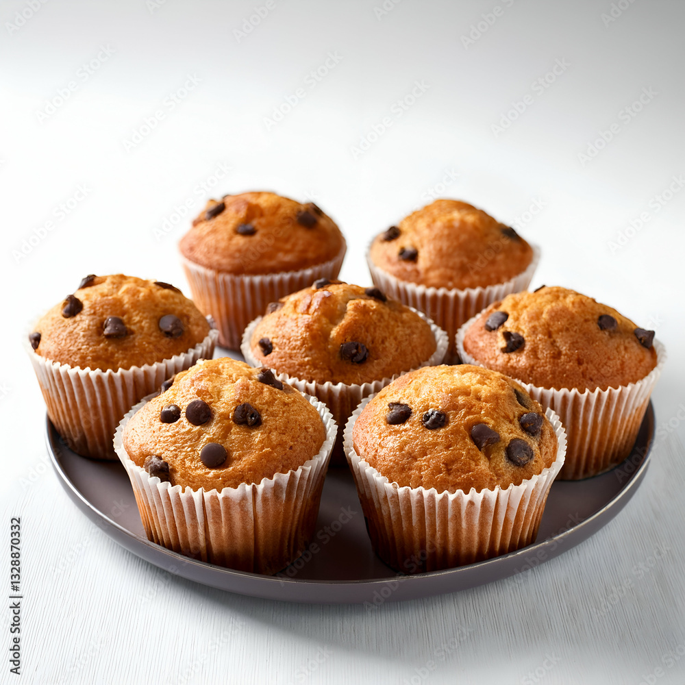 baked chocolate chip muffins. on an empty white background baked chocolate chip muffins. on an empty white background