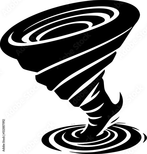 Monochrome tornado swirling storm weather nature disaster twister cyclone vortex wind chaos destruction drama art design illustration graphic minimalist detailed texture pattern movement energy power