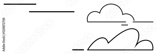 Outline of two clouds with simple horizontal lines evoking open sky. Ideal for weather, calm, simplicity, minimalism, environment, creativity, and meditation. Flat simple metaphor