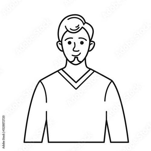A cute outline man character in the doodle style. Vector black and white illustration