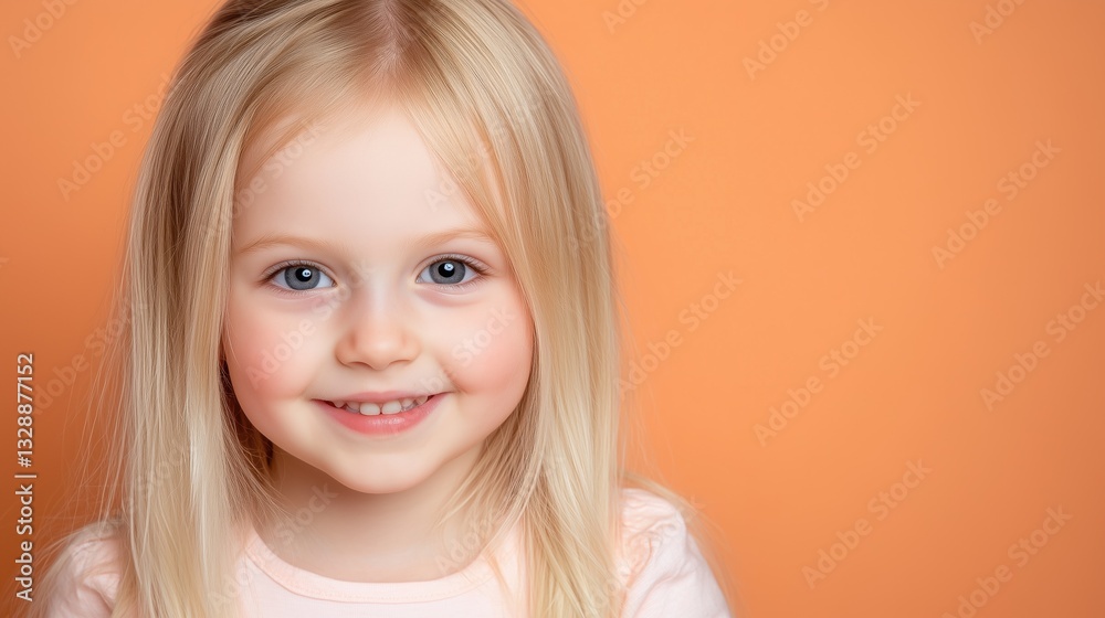 a cute smiling blonde girl with blue eyes in front of orange background a cute smiling blonde girl with blue eyes in front of orange background