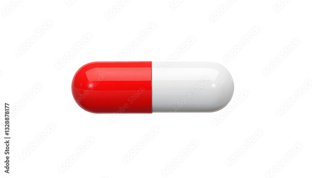 Red and white capsule on transparent background for medical concepts Red and white capsule on transparent background for medical concepts