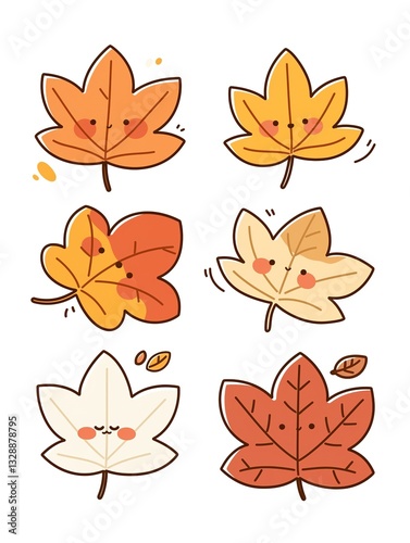 Cute Autumn Maple Leaves Illustration Set