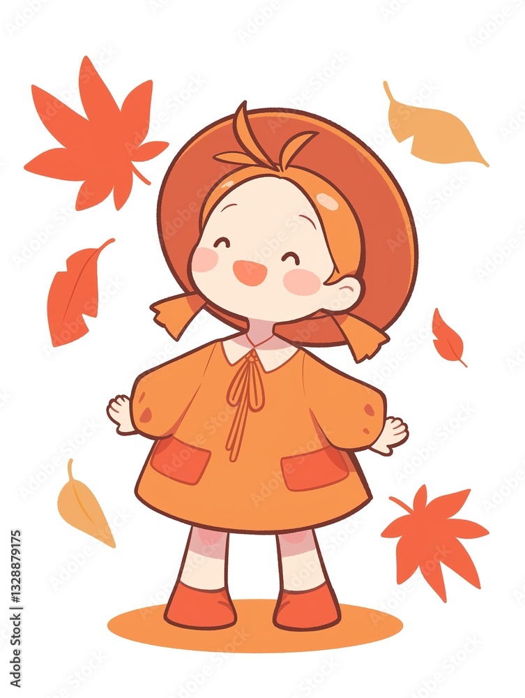 Happy Girl in Autumn Dress with Falling Leaves Happy Girl in Autumn Dress with Falling Leaves