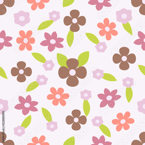 Flower seamless pattern with color trends 2025. Used color Mocha Mousse, and harmonic colors. Vector illustration for print, wrapping paper, wallpaper, 