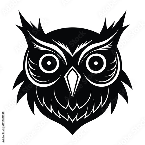 Owl head mascot silhouette isolated on white background