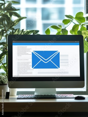 A computer monitor placed on a desk, suitable for office or workspace use