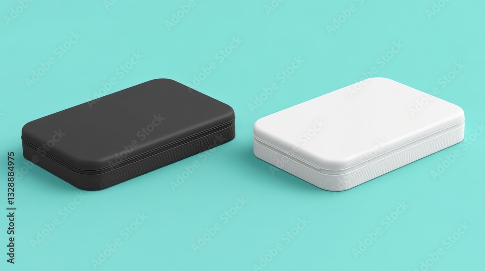 Two rectangular boxes are on a turquoise colored surface Two rectangular boxes are on a turquoise colored surface