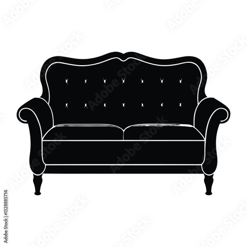A contemporary black leather sofa, a comfortable interior object, rests isolated on a white background