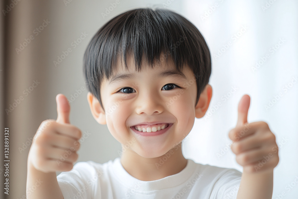 笑ってサムズアップをする子供(アジア人・男の子・元気) 笑ってサムズアップをする子供(アジア人・男の子・元気)