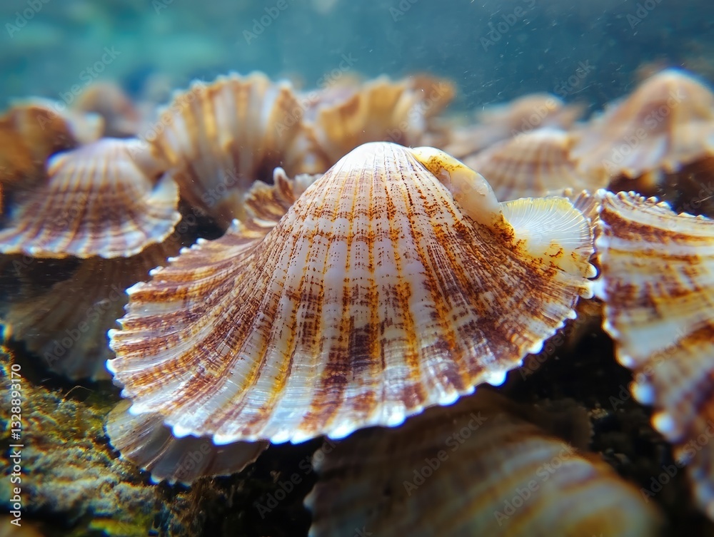 Underwater Scallops for Ocean Floor, Close-up. Underwater Scallops for Ocean Floor, Close-up.