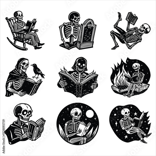 Book Reading Skeleton Bundle 