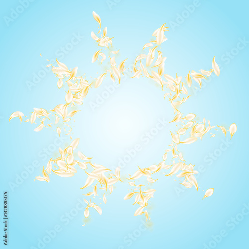 Beige Flower Japanese Vector Blue Background.