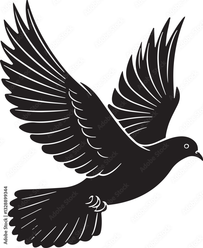 Fototapeta premium Flying Dove silhouette vector style with white background.