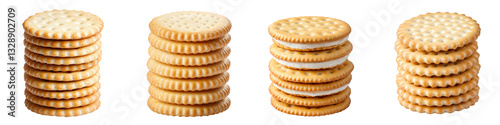 Uniform stacks of delicious golden brown crackers with a crisp baked texture arranged in a symmetrical pattern
