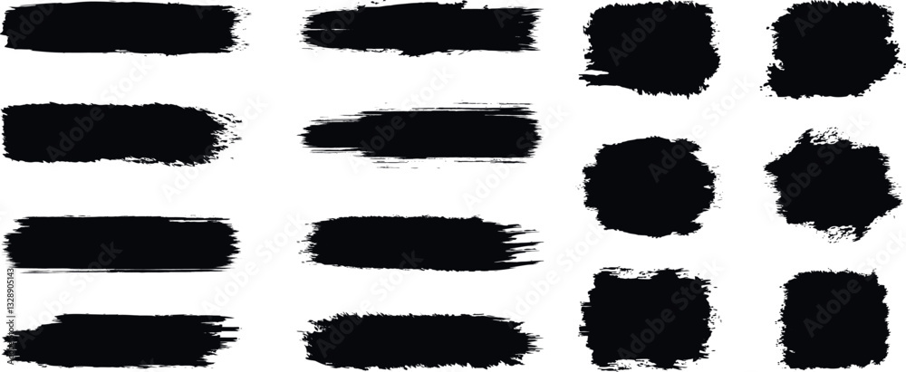 Paint brush strokes. Rectangle shape brush strokes. Set of black paint, ink brush strokes. Grunge brush strokes. Painted objects Isolated on white background Paint brush strokes. Rectangle shape brush strokes. Set of black paint, ink brush strokes. Grunge brush strokes. Painted objects Isolated on white background