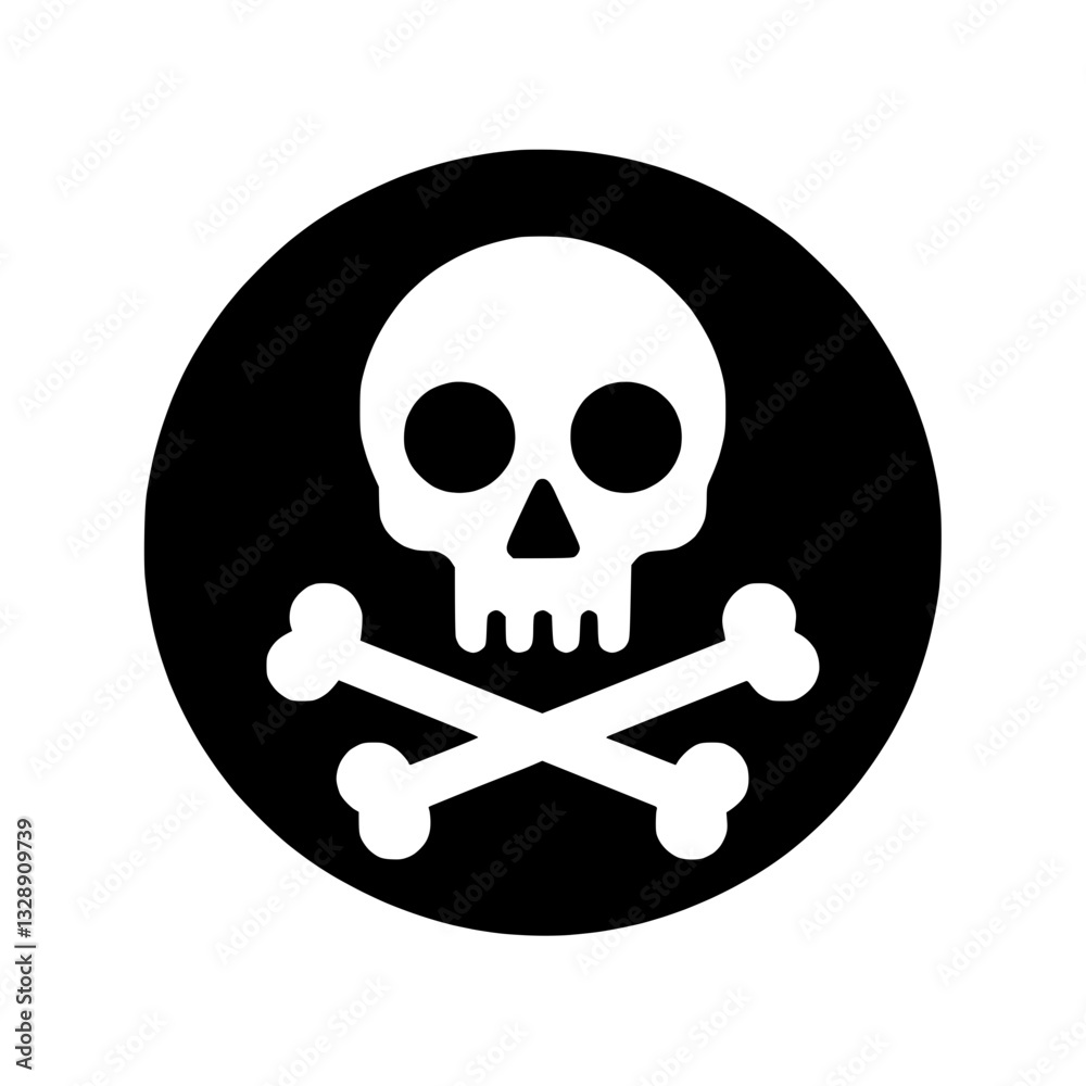 Skull and crossbones silhouette icon design, symbol of danger and toxicity, black color Skull and crossbones silhouette icon design, symbol of danger and toxicity, black color