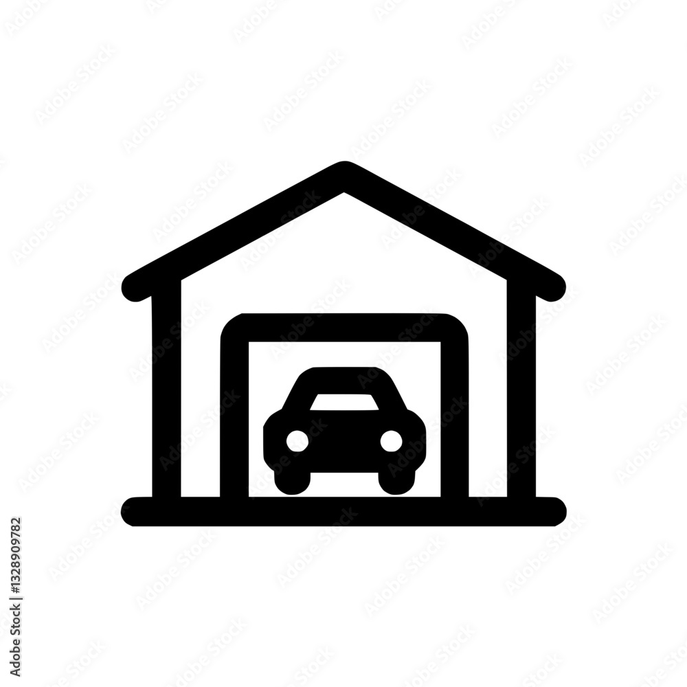 Garage outline icon design, symbol of vehicle storage and protection, black color Garage outline icon design, symbol of vehicle storage and protection, black color