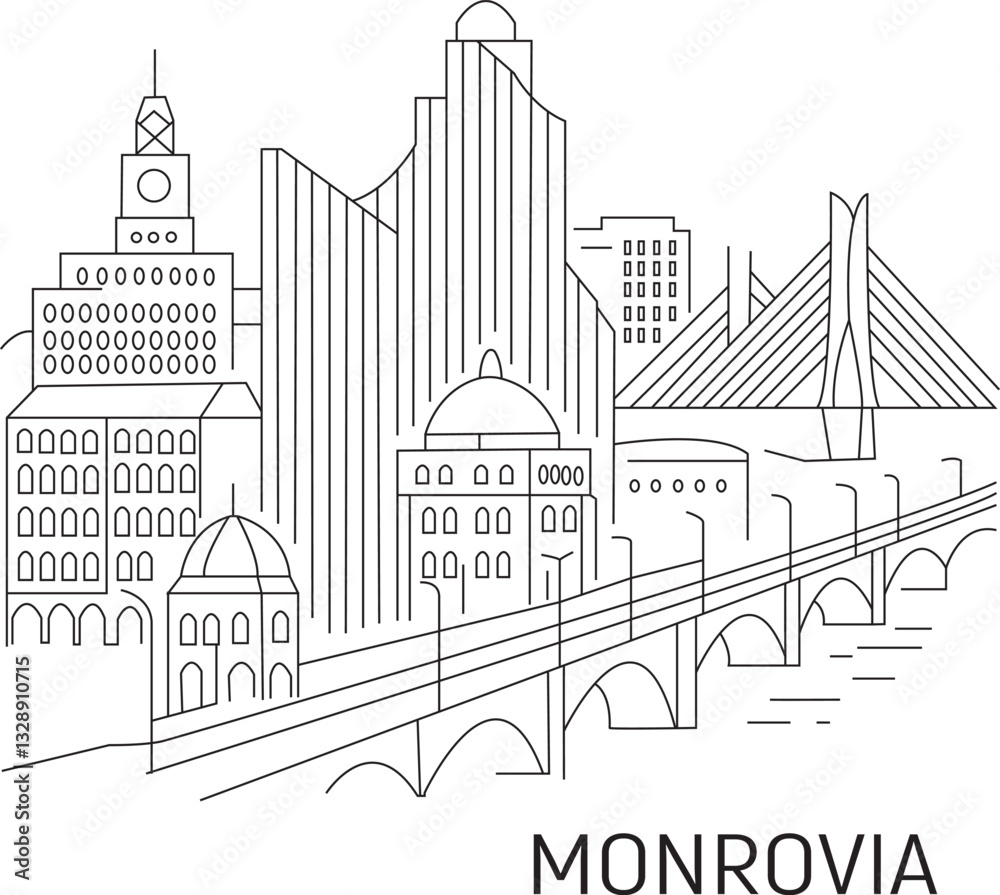 Fototapeta premium Monrovia City Line Draw Simple Minimalist