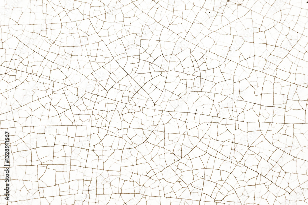 Texture of old white ceramic pottery, tile or vintage painting with cracks, overlay isolated on white or transparent background, png cut out