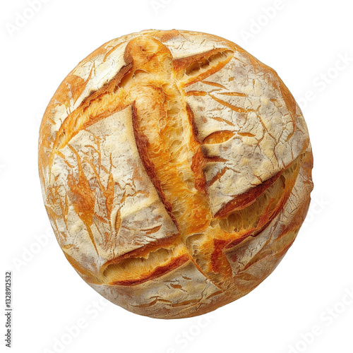 Loaf An overhead view of a freshly baked bread against a plain white background isolated on white or transparent png