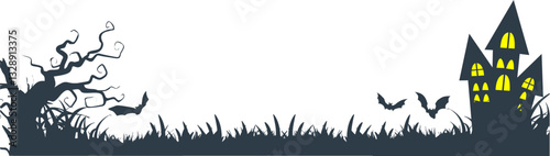 Creepy Halloween Footer with Pumpkins, Bats, and Ghostly Mist