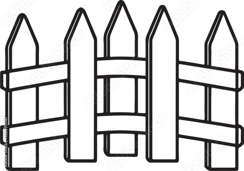 wooden fence line art, black outline, vector and illustration, coloring book page line art drawing