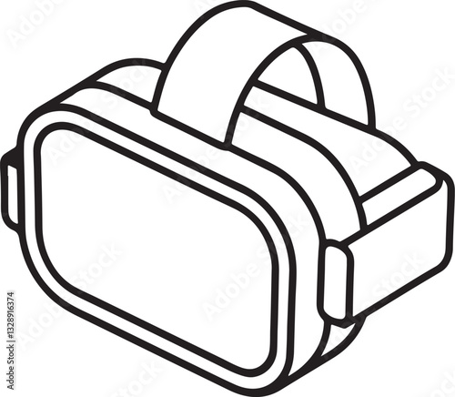 virtual reality headset line art, black outline, vector and illustration, coloring book page line art drawing