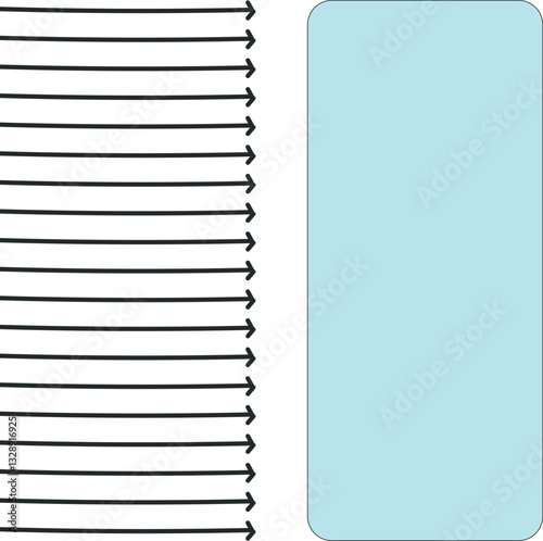 The long arrows point to the blue window or frame.