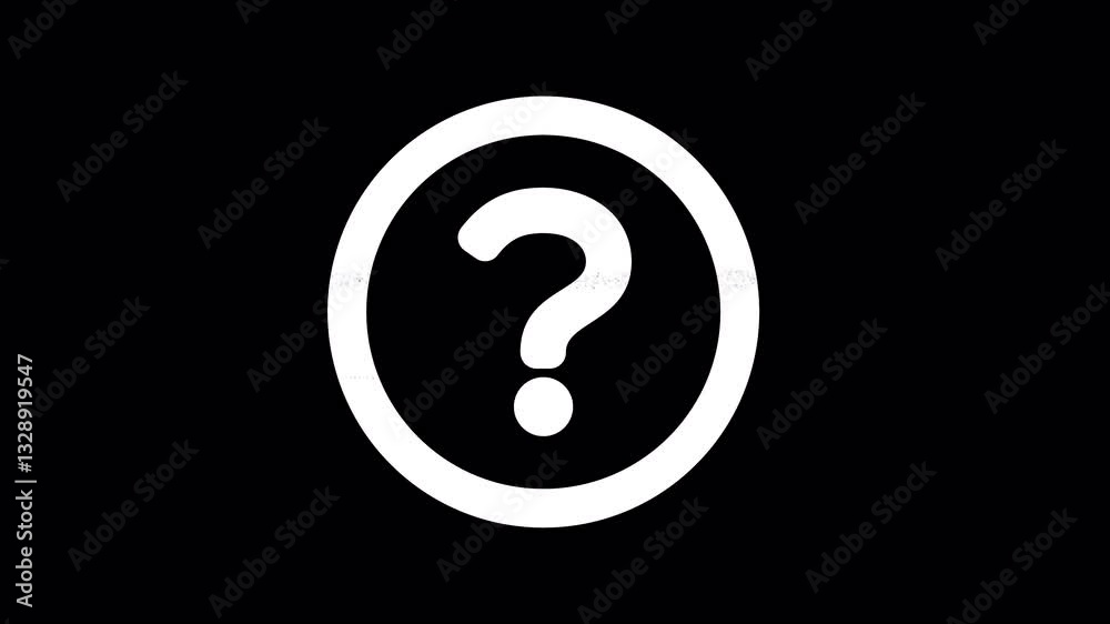 Icon question circle is distorted. Glitch. Noise, chromatic aberration, geometric distortion. Transparent background, looped. In-Out looped. Alpha BW at the end Icon question circle is distorted. Glitch. Noise, chromatic aberration, geometric distortion. Transparent background, looped. In-Out looped. Alpha BW at the end