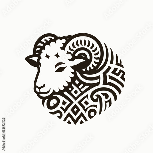 Ram Icon: A stylized ram icon, exuding strength and character, its intricately patterned fleece and majestic horns symbolize power, confidence, and resilience. 