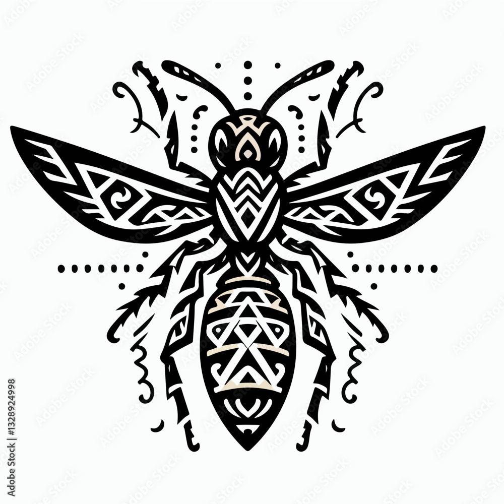 Embellished Bee: A detailed and stylized illustration of a bee, decorated with intricate patterns, symbolizing the beauty and importance of these essential pollinators. Embellished Bee: A detailed and stylized illustration of a bee, decorated with intricate patterns, symbolizing the beauty and importance of these essential pollinators.