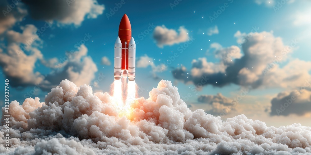 Fototapeta premium Powerful Rocket Launching Into the Sky Banner