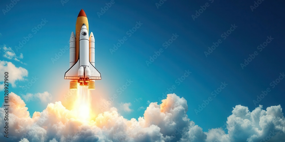Fototapeta premium Powerful Rocket Launching Into the Sky Banner