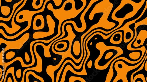 Abstract fluid texture of swirling liquid metal waves with motion light effect. Seamless looping video. dynamic background
