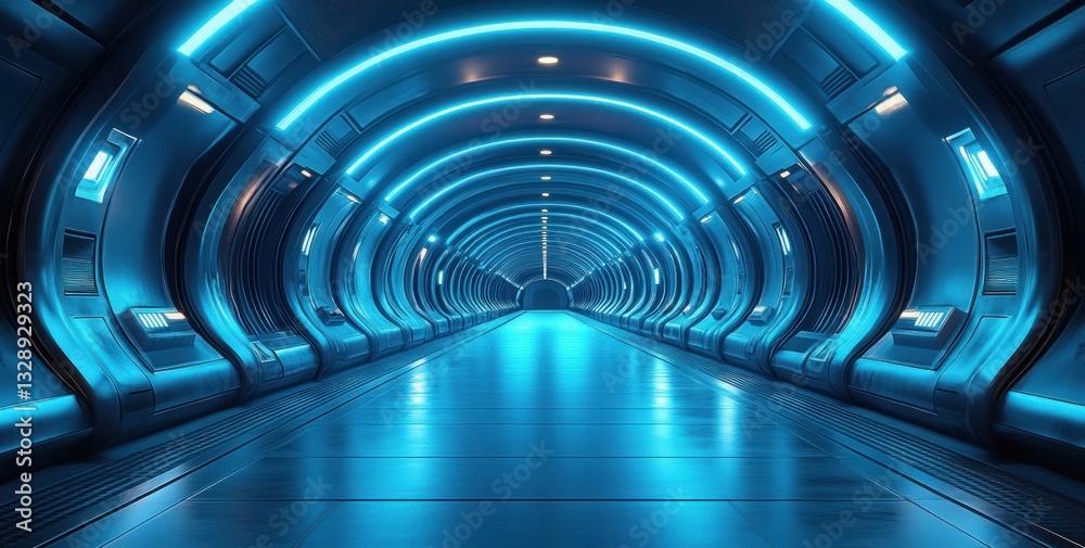 Futuristic Sci-Fi Corridor with Glowing Neon Lights and Atmospheric Fog Futuristic Sci-Fi Corridor with Glowing Neon Lights and Atmospheric Fog