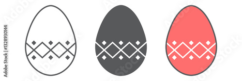Easter egg icon collection, food and holiday, egg with ornament vector icon set, vector graphics, editable stroke outline sign, eps 10.